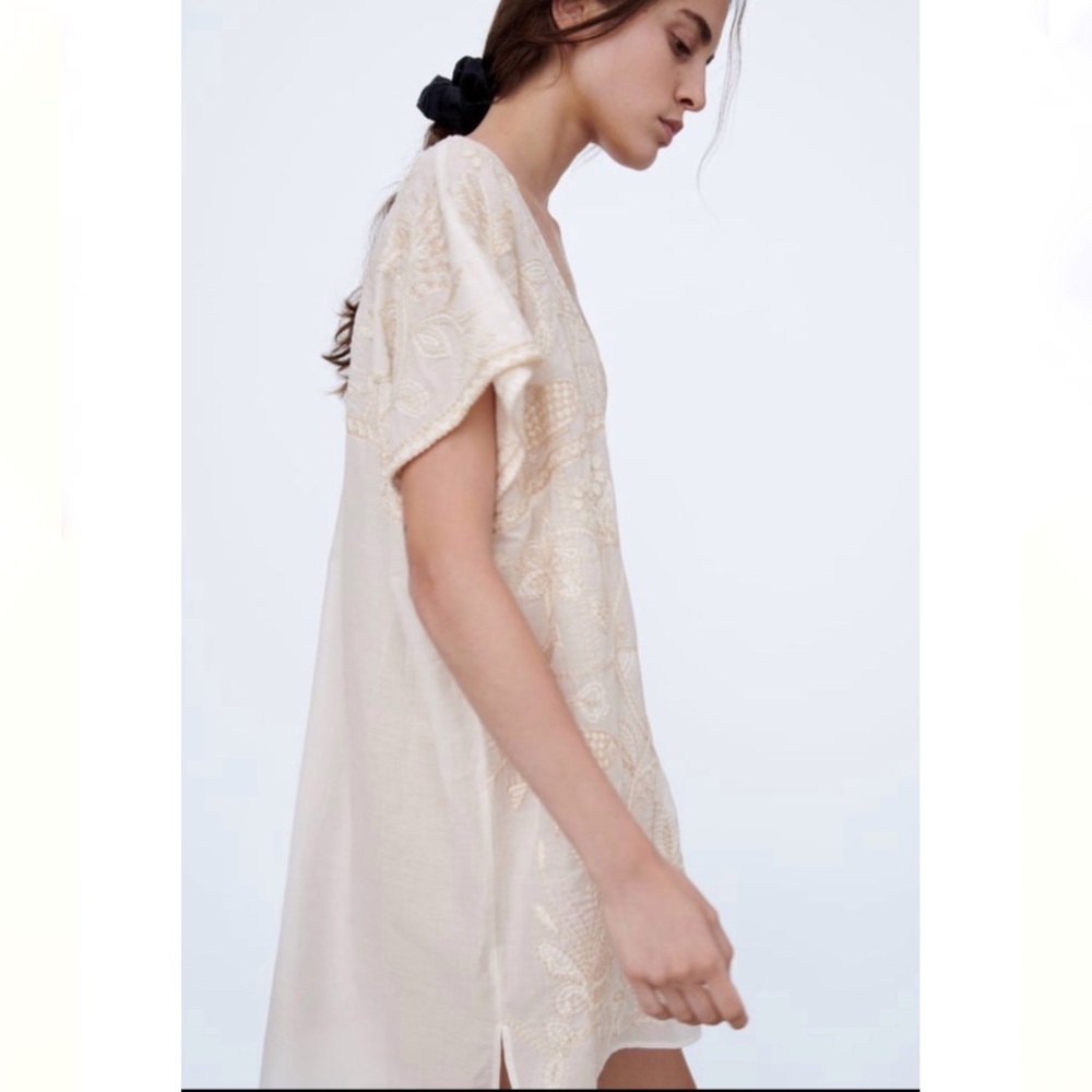 Zara embroidery flowy cotton dress - Picture 4 of 9